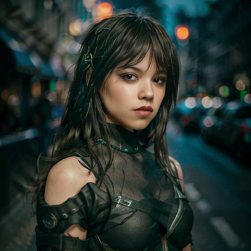 07501-1023327590-RAW photo, a portrait photo of JennaO woman smiling wearing cyberpunk clothes, nighttime, cyberpunk city street background, (hig.png